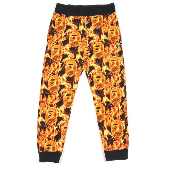 SS20 BAPE Flame Camo Slim Fit Sweatpants Joggers Orange size Medium M B32 - Picture 1 of 11